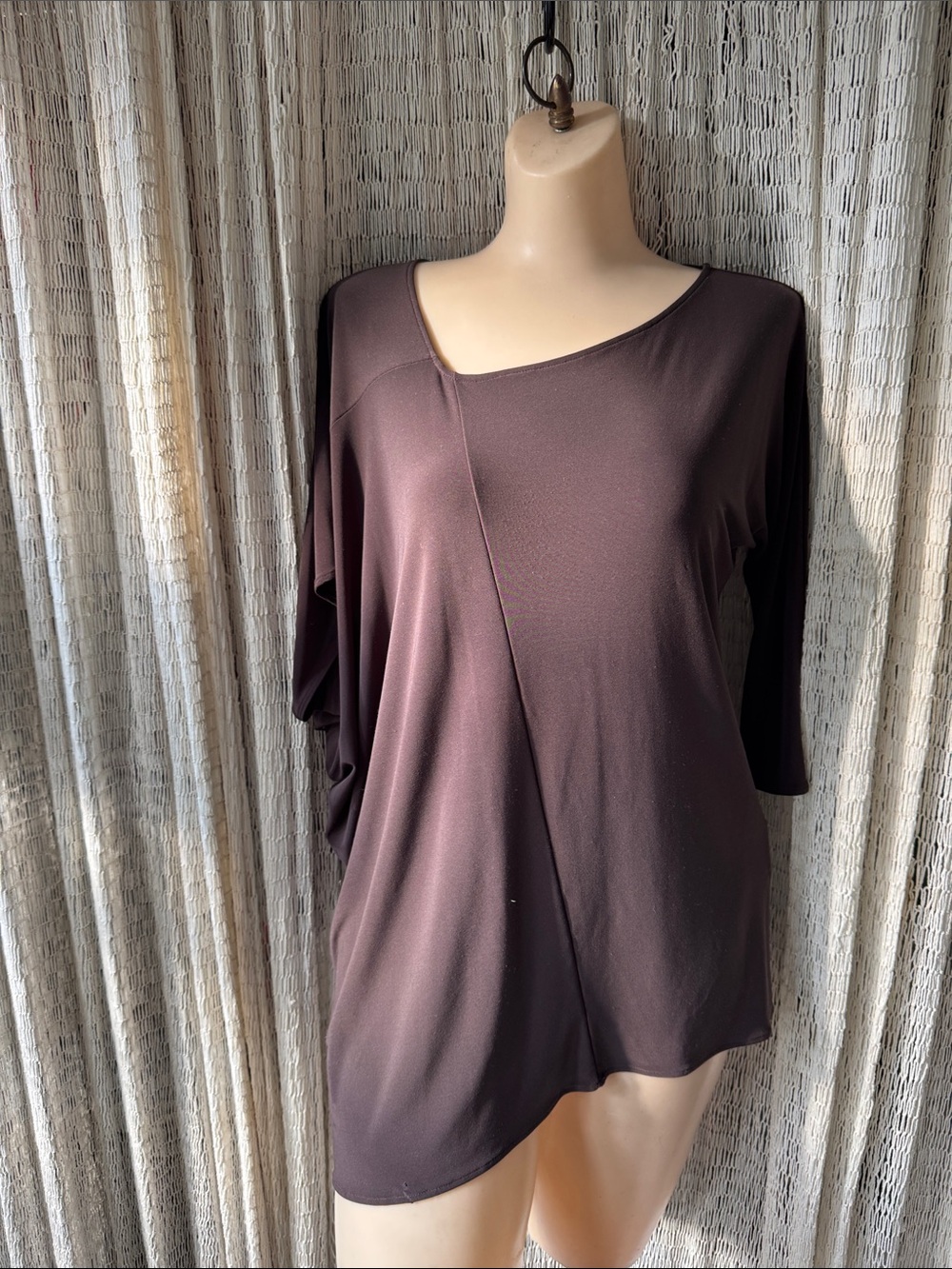 Meg Draped asymmetric Sleeve tunic top in Deep Plum